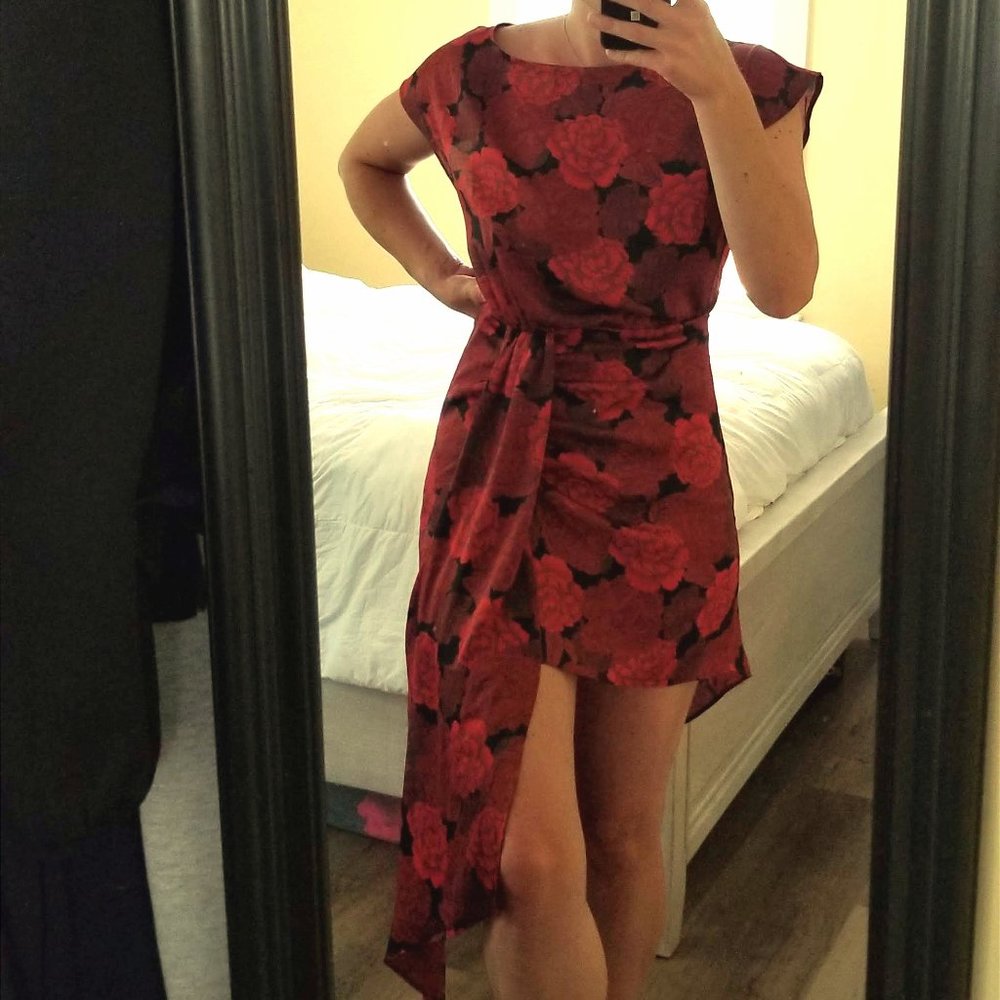 Red/Black Peony Asymmetrical Dress